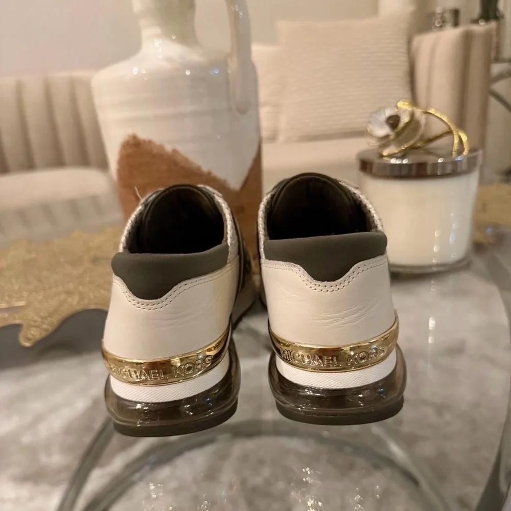 Michael Kors White and Olive Logo Slip-On Sneakers 5.5 - Picture 5 of 6